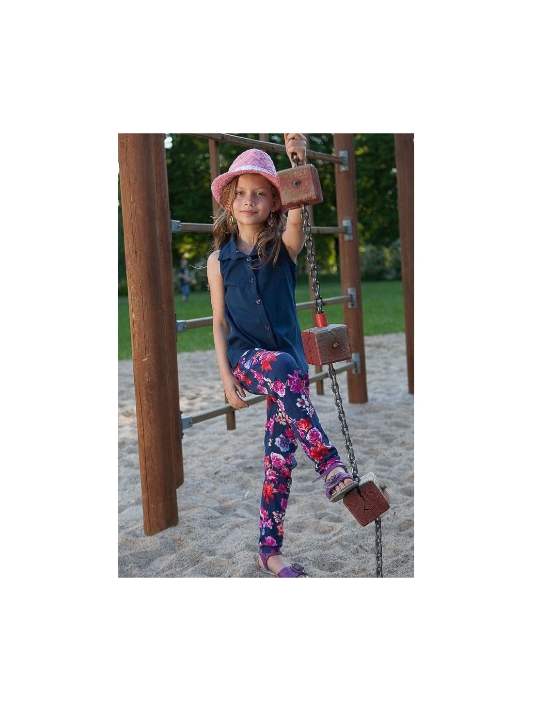 Girls\' navy blue floral pants DZ6014 - Online store - Boutique